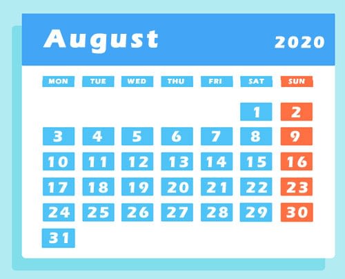 August 2020 calendar clipart images