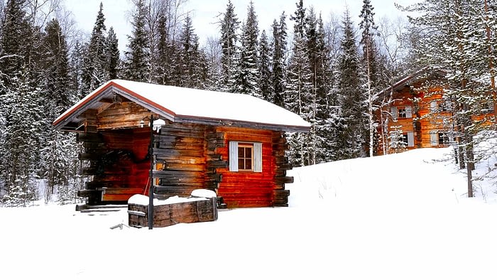 Winter cabin Zoom background images
