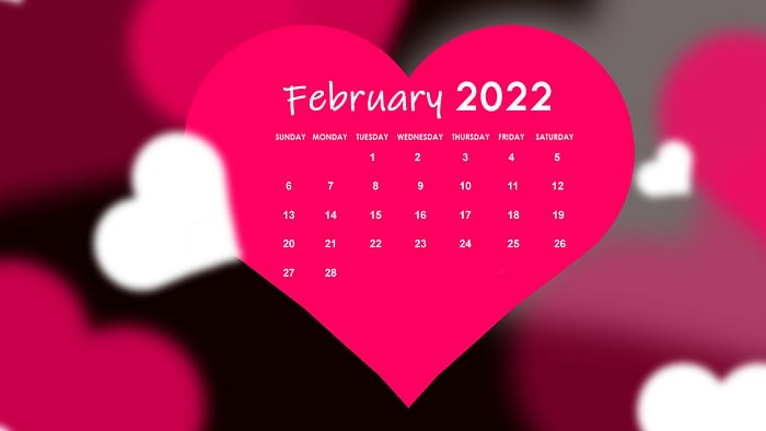 february 2022 calendar desktop laptop computer wallpaper heart free 1920x1080 pics